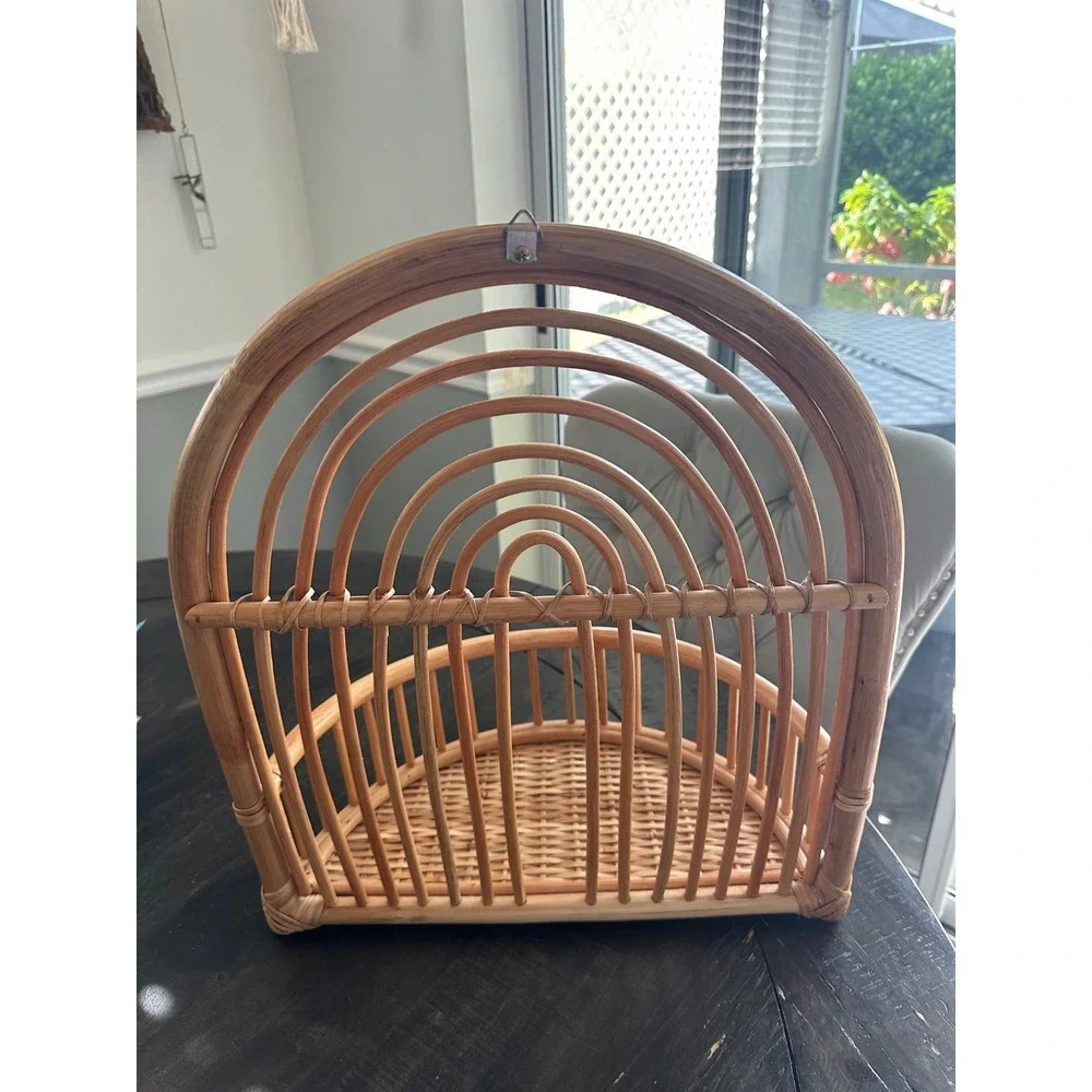 Vintage Boho Rattan Rainbow Wall Shelf Wicker Floating Nursery Decor Arch EUC